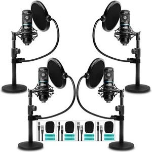 Movo PodPak4T 4-Pack Universal XLR Podcast Microphone Bundle-Includes 4 Cardioid - Picture 1 of 7