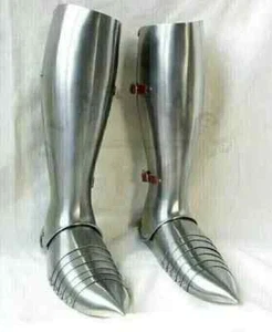 Pierna gótica medieval totalmente armadura patas de acero guardia caballero larp greaves protección - Imagen 1 de 4