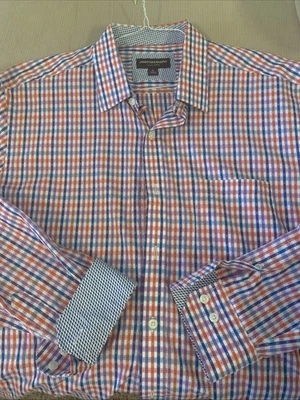 Camisa de vestir para hombre Johnston & Murphy XL patrón a cuadros puño abatible Foto 1 de 4