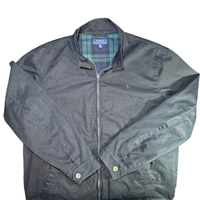 Chaqueta Polo Ralph Lauren Para Hombres XL Harrington Azul Marino Algodón Forrada Tartán Foto 1 de 4