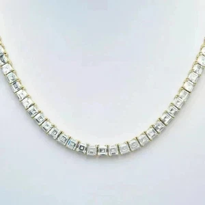 20 TCW Asscher Cut Lab Created Diamond Tennis Necklace In 14K White Gold Plated - Picture 1 of 9