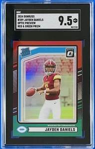2024 Donruss Jayden Daniels #389 Optic Preview Red & Green Prizm SGC 9.5 MT+ - Picture 1 of 3