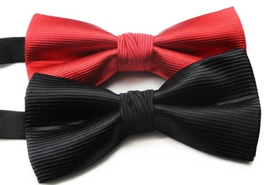 Mens Black Red Formal Stripe Bow Tie Silk Pre-Tied Bowtie Wedding Formal Ties - image 1 of 2