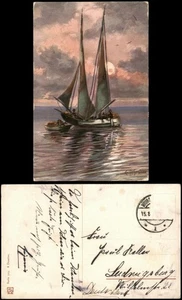 Schiffe/Schifffahrt - Segelschiffe/Segelboote Stimmungsbild Künstlerkarte 1912 - Picture 1 of 3