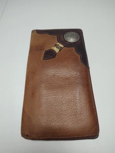 Tony Lama Geldbörse braun Leder kariert mit Logo Medaillon - Bild 1 von 5