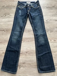 Pantalones de mezclilla MEK con solapa trasera corte bootcut para mujer 24 tiro bajo longitud completa elásticos - Imagen 1 de 17