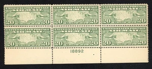 SCOTT C9 1927, 20 CENT MAP & PLANE AIRMAIL ISSUE PB OF 6 MNH OG VF CAT $95! - Picture 1 of 2