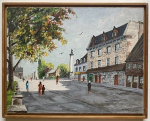Vintage Ölgemälde Stadt Québec oder Paris Straßenszene signiert O. Franz - Bild 1 von 14