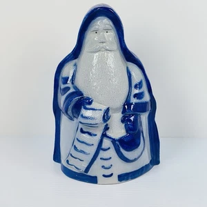 1998 Eldreth Pottery Santa CHECKING HIS LIST Salt Glazed Cobalt Blue Gray - Bild 1 von 9