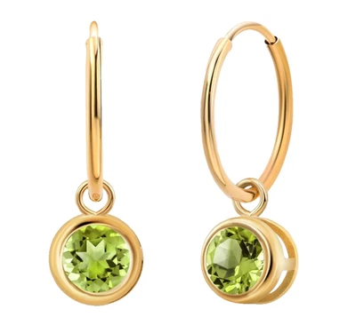 925 Silver Yellow Gold Plated 1.00 Ct Round Peridot Women Dangle Drop Earrings - Image 1 of 4