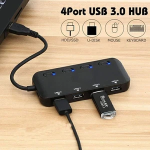 Portable 4-Ports USB 3.0 Splitter USB Data Hub Individual On/Off Power Switch - Photo 1/9