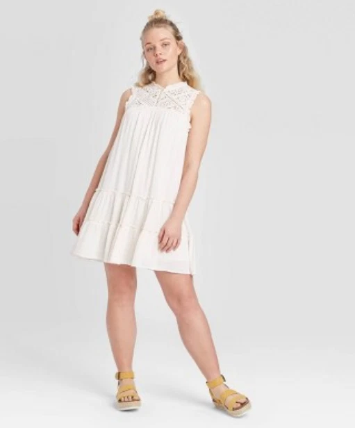 Women's Sleeveless Lace Detail Tiered Dress - Xhilaration - Ivory - L - C238