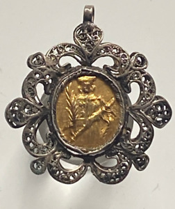 Wisiorek rokokowy około 1800 roku z rzadką monetą lub medalem - rzadkość - 3,5 cm