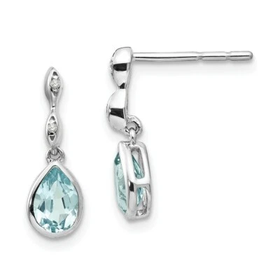 .925 Sterling Silver 0.50 Ct. Blue Topaz & 0.012 Ct. Diamond Earrings White Ice - Image 1 of 4