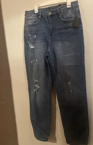 Neu mit Etikett/Fashion Nova Distressed Let Me Slouch, Größe 13 gerades Bein helle Waschung - Bild 1 von 5