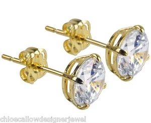 1x Pair of 9ct Yellow Gold 6mm CZ Gem Set Ear Studs Earrings + gift bag - Picture 1 of 2