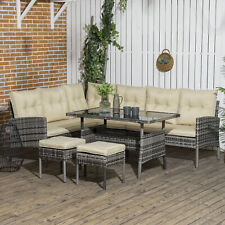 6 PCS Patio PE Rattan Sofa Furniture Set w/ Tempered Dining Table & Cushion