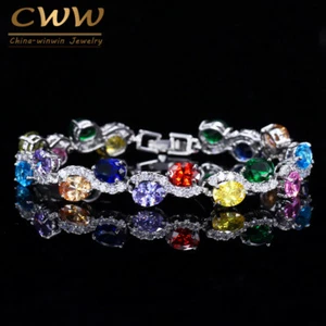 Mutil Blue Green Red Color Cubic Zirconia Wide Bracelets Bangles for Women Party - Foto 1 di 14