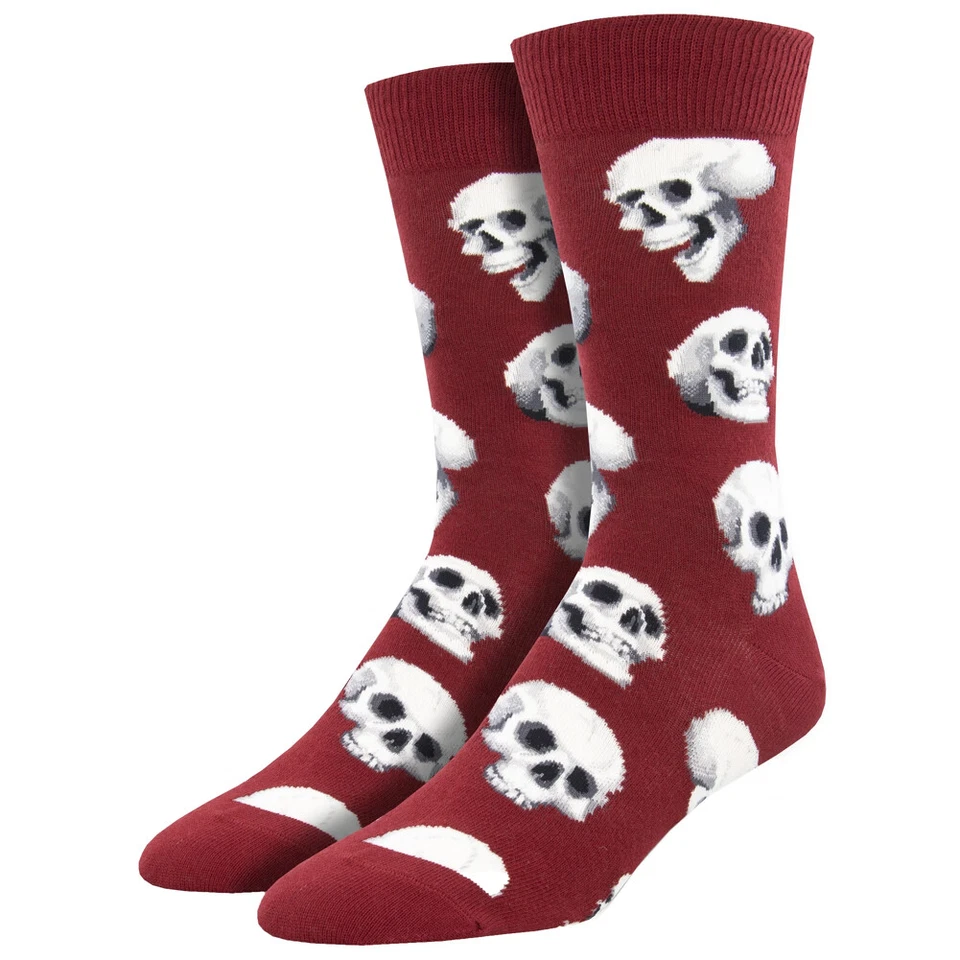 Meias masculinas Socksmith Crew Sacred Skulls marrom vermelho novidade calçado - Imagem 1 de 1