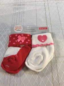 NEW Just One You By Carters Baby Girl 2pk Socks 0-6 Months Red White Pink - Picture 1 of 5