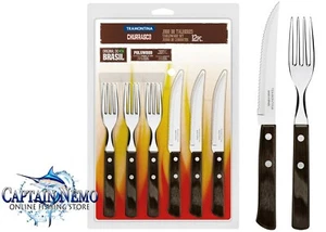TRAMONTINA CHURRASCO POLYWOOD BARBCUE BBQ KNIFE & FORK 12PC SET 21199/911 - Picture 1 of 8