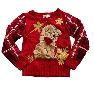 Margaux & Lexi Furry Puppy Sequin Christmas Sweater 5 - Picture 1 of 3