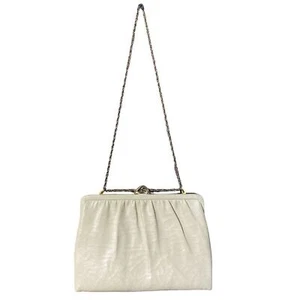 Mardane Vintage 50er weiß creme Leder Handtasche Clutch Schultertasche mit Goldkette - Bild 1 von 16
