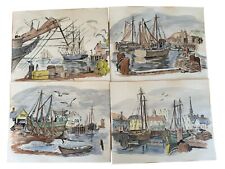 Lot Of 4 Jay Killian Pencil/Watercolors Signed Estate Ships 14x11 Vintage  Boats