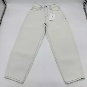 Pantalones de mezclilla de tiro alto con montura pierna de barril para mujer talla 26 crudo reciclado - Imagen 1 de 13