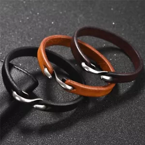 Men's Women's Vintage Genuine Leather Handmade Wristband Bracelet - Picture 1 of 13
