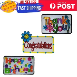 Rectangular Congratulations Happy Birthday Thank you Iron on Patch Message Label - Picture 1 of 9