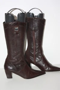 ELIZABETH STUART Mi Bottes Pointues Cuir Craquelé Marron T 37 BE - Imagen 1 de 9