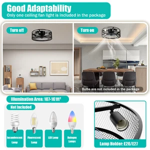 Modern LED Ceiling Fan Light Semi Flush Mount Caged Fan Lamp with Remote Control - Picture 1 of 13