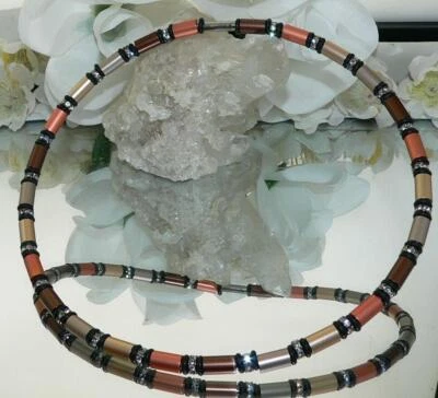 Halskette Kette Perlen Walzen Alu braun kupfer bronze  Strass mehrfarbig 299W - Bild 1 von 4