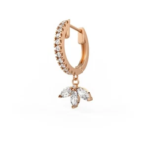 18ct Rose Gold Diamond Eternity Hoop Single with Marquise Lotus Charm Drop 0.46 - Picture 1 of 8