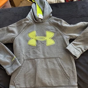 Under Armour Storm Hoodie Pullover Youth M Gray with Green Logo Sweatshirt - Picture 1 of 7
