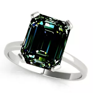 1.51 Ct Vvs1  Emerald Brown Blue Real Moissanite Diamond Engagement Silver Ring - Picture 1 of 2