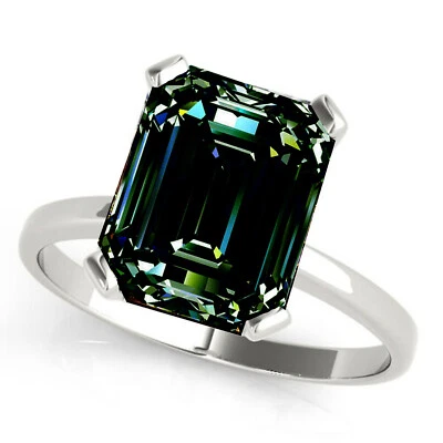 2.11Ct Vvs: +Emerald Brown Blue Real Moissanite Diamond Engagement Silver Ring - Image 1 of 3