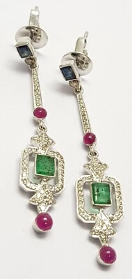 Fantastische Rubin Saphir Smaragd Edelstein 925 Sterlingsilber Pflastern Diamant - Bild 1 von 4