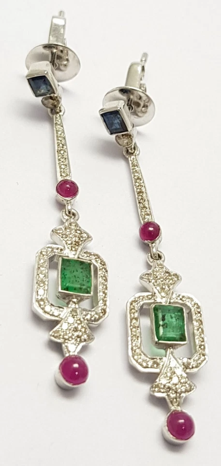 Fantastische Rubin Saphir Smaragd Edelstein 925 Sterlingsilber Pflastern Diamant - Bild 1 von 4