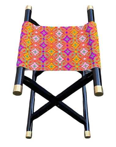 NEW Japanese Traditional Shogun Chair, woody folding stool with decorative metal Cover