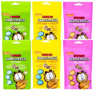 Garfield  Supremies  X6 TRACKED    SALMON  CHICKEN  CATNIP    CAT TREATS - Image 1 of 4