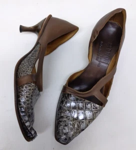$354 CYDWOQ 35 Shoe Wing Vintage Kitten Heel Reptile Embossed D'Orsay - Picture 1 of 8