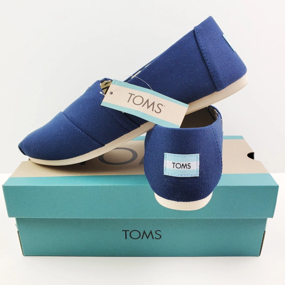 TOMS Alpargata Navy Slip On Womens Flats Sz 9.5 Recycled Cotton Canvas