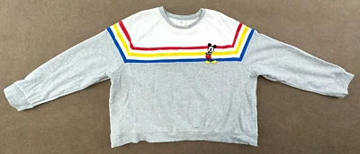 Disney Mickey Mouse Primary Color Striped Gray Pullover Sweatshirt 2XL VG Cond - Image 1 of 4