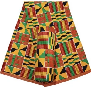 6 Yards| African Wax Cotton Fabric|100%  Cotton-KENTE Print 02 - Picture 1 of 1