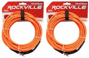 2 Rockville RCXFB25O Orange 25' Female REAN XLR to 1/4'' TRS Balanced Cables OFC