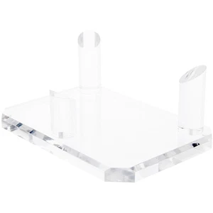 Plymor Acrylic Bev. Rectangle Base w/ 3 Prongs for Mineral, 3.25" H x 10"W x 7"D - Picture 1 of 2