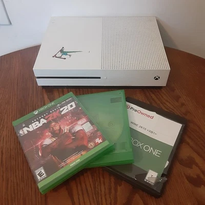 Microsoft Xbox One S White 1681 Lot Bundle WWE 2K15 Assasins Creed NBA 2K20 READ - Image 1 of 4
