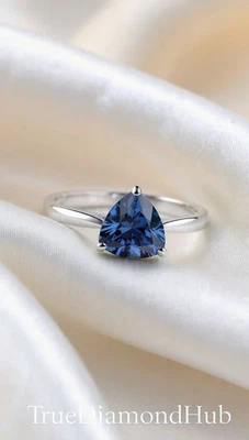 💍 2.50 CtTrillion Cut Blue Diamond Silver Lab Grown Ring Truediamondhub Style✨ - Image 1 of 4